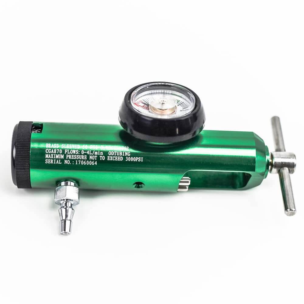 870 barb connect regulator, green on white backgound.