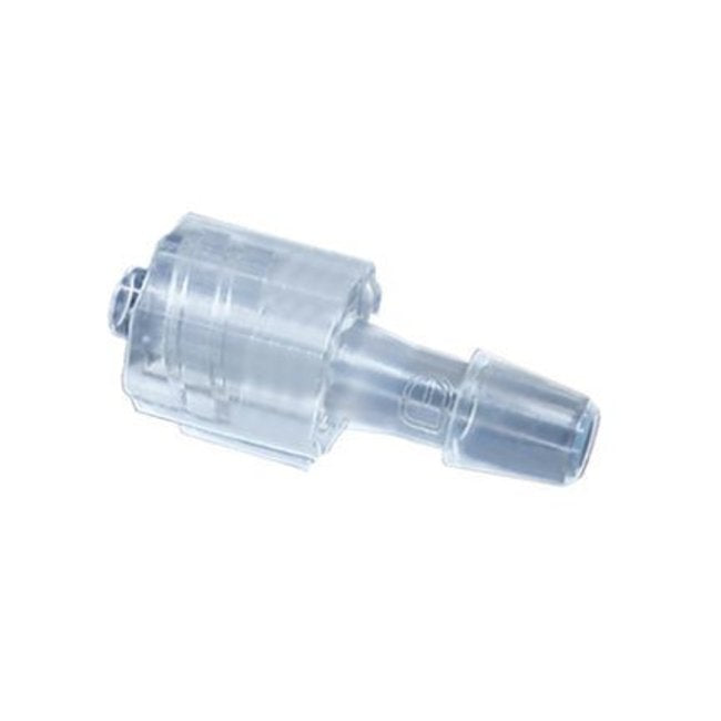 luer lock connection made of clear plastic on a white background
