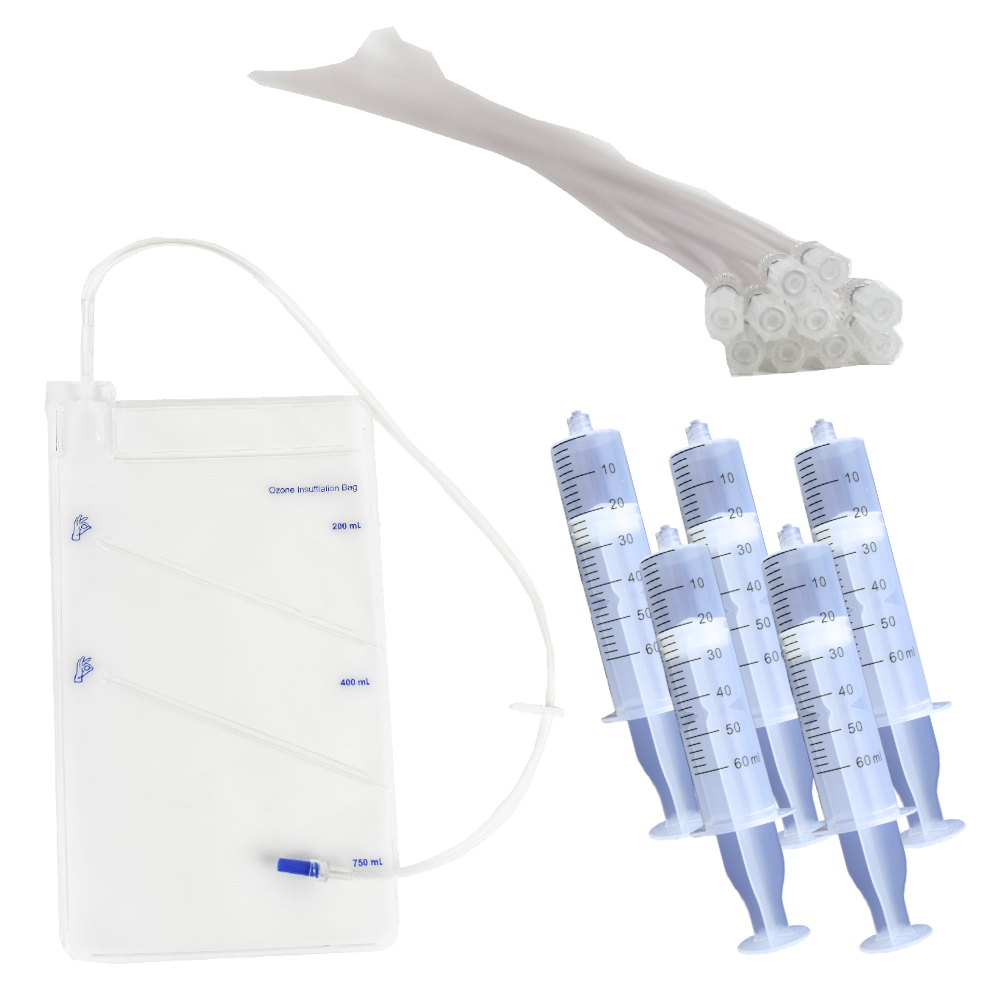 Rectal Insufflation Kit including bag, syringes, and catheters