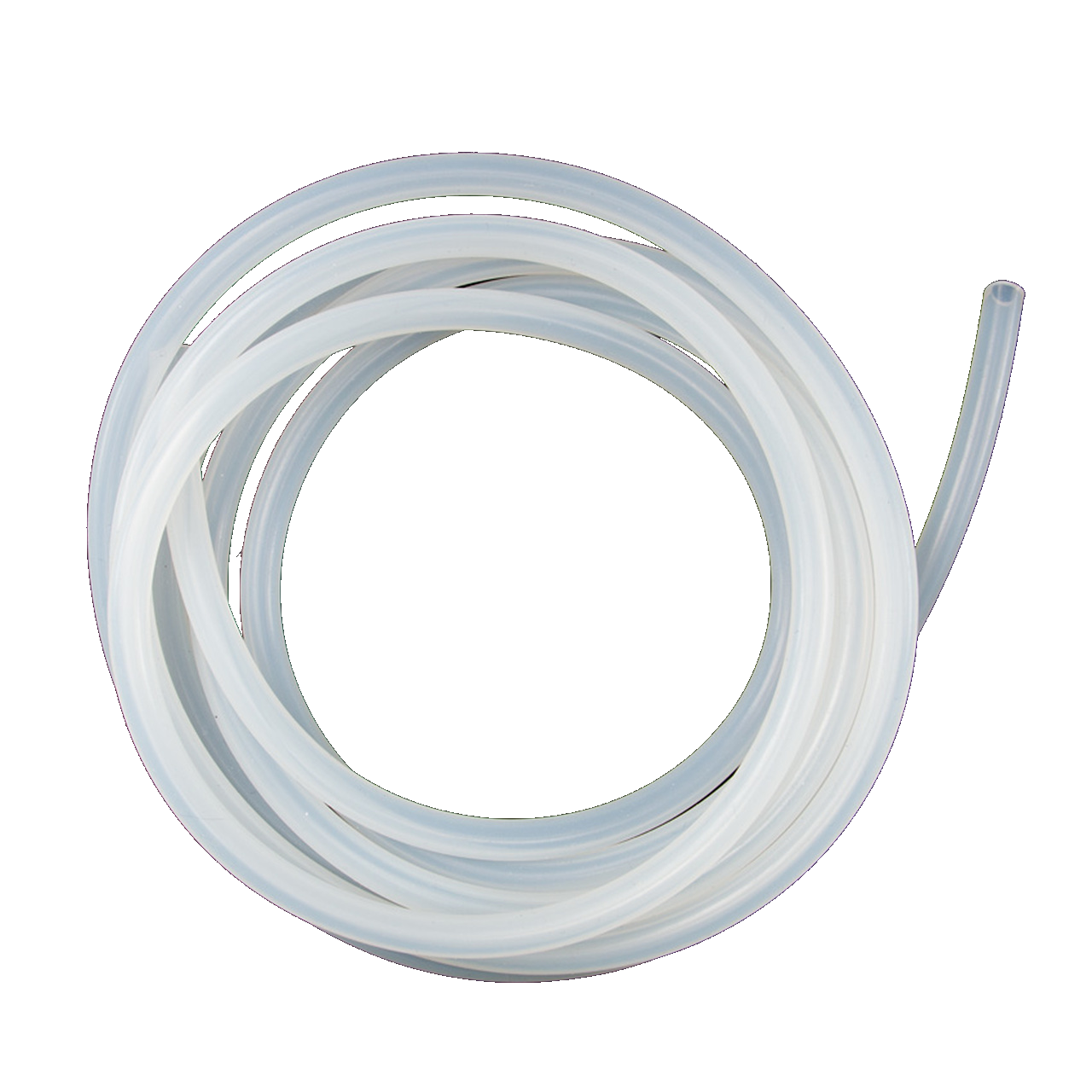 A coiled piece of clear silicone tubing, designed for medical or laboratory use.