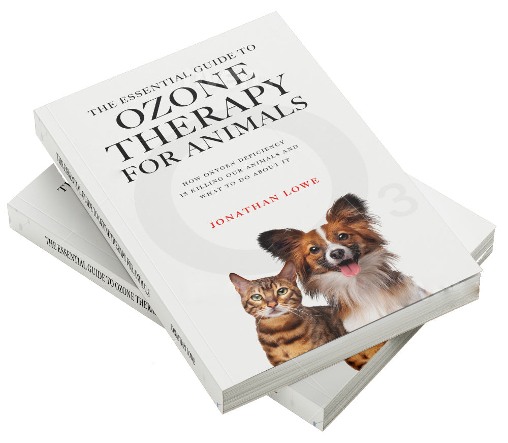 The Essential Guide to Ozone Therapy for Animals books in a stack of two on a white background.