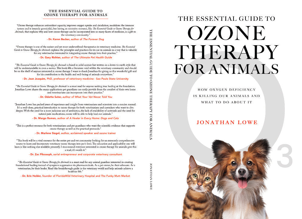 The Essential Guide to Ozone Therapy for Animals cover pages, front and back.