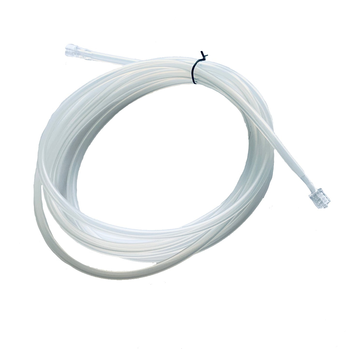 Clear silicone tubing with luerlocks on white background