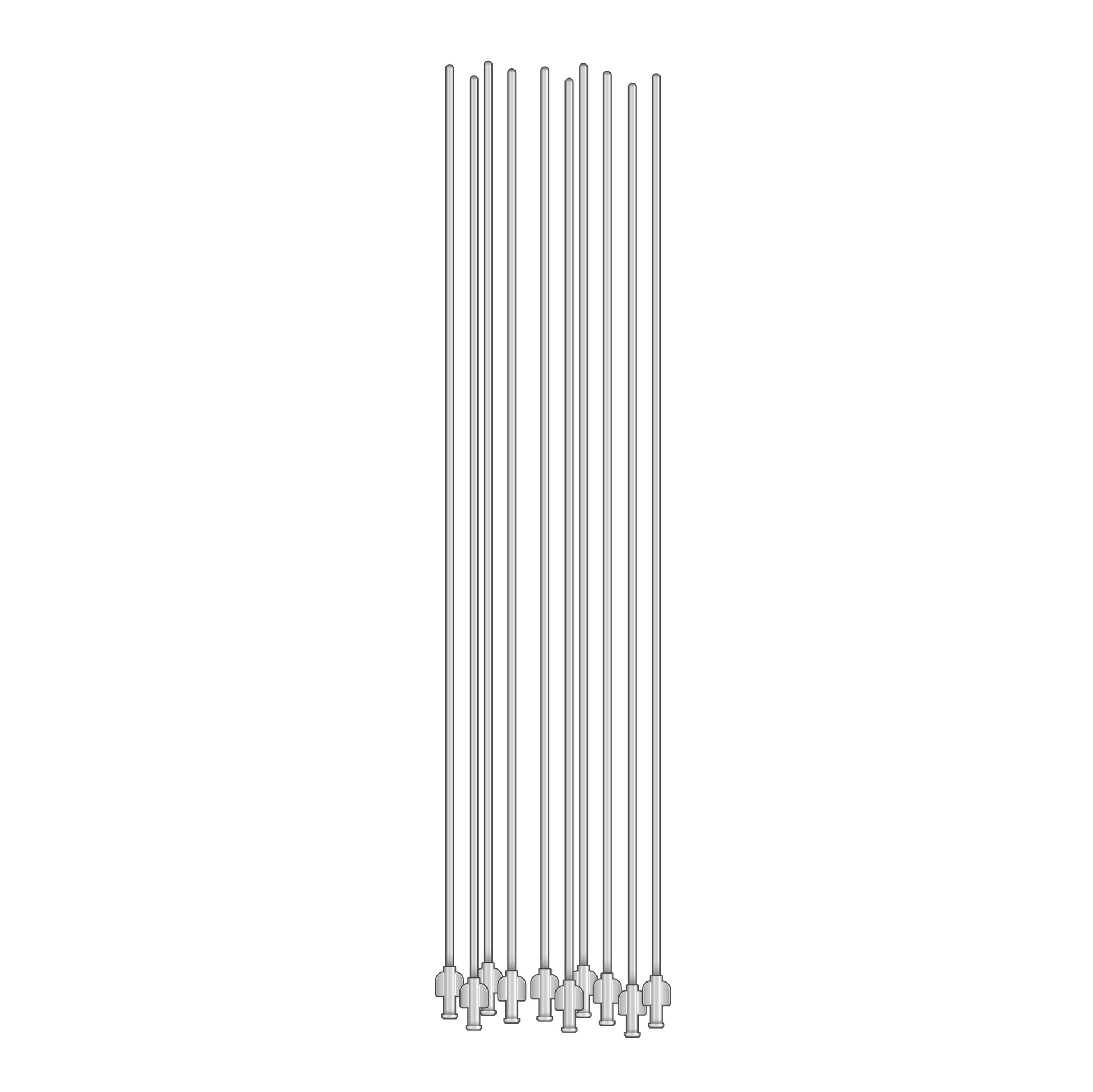 A pack of 10 rectal catheters, each appearing as a slender, cylindrical device with a connector at one end, against a transparent background.