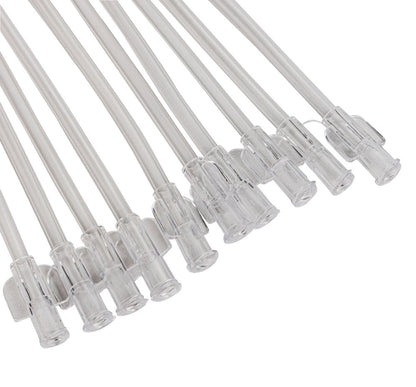 close up on multiple catheters on a white background