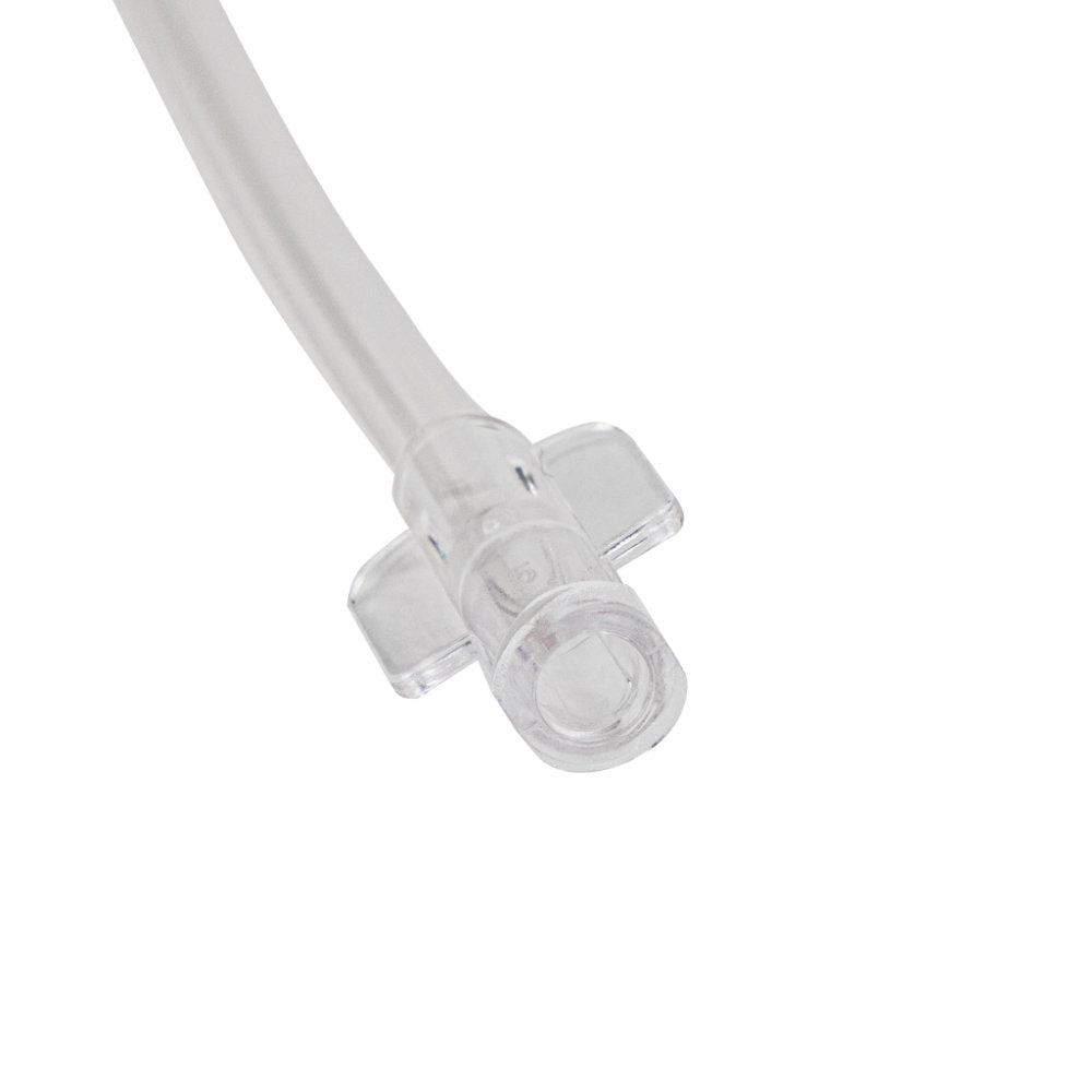 Catheter with a close up on the luer lock conection on a white background