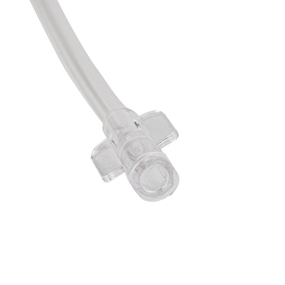 Catheter with a close up on the luer lock conection on a white background