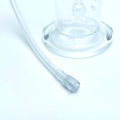 Close up on luer lock on fluid bubler tubing.