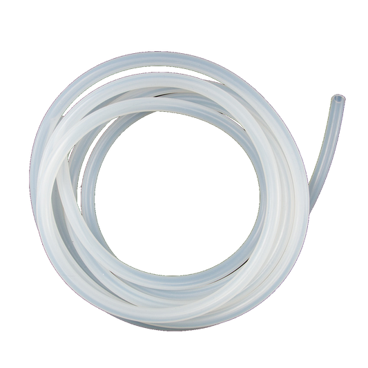 A coiled piece of clear silicone tubing, designed for medical or laboratory use.