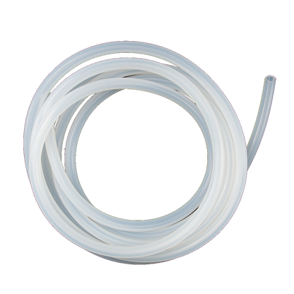 A coiled piece of clear silicone tubing, designed for medical or laboratory use.
