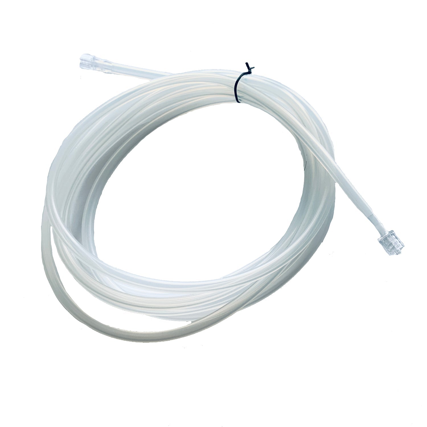 Clear silicone tubing with luerlocks on white background