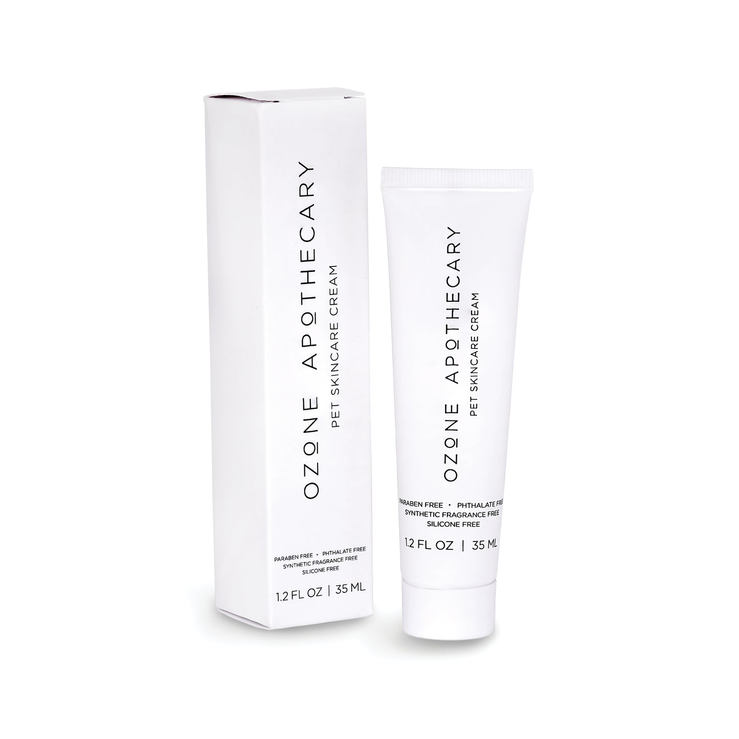 Ozone Apothecary pet skincare cream with packaging on a white background