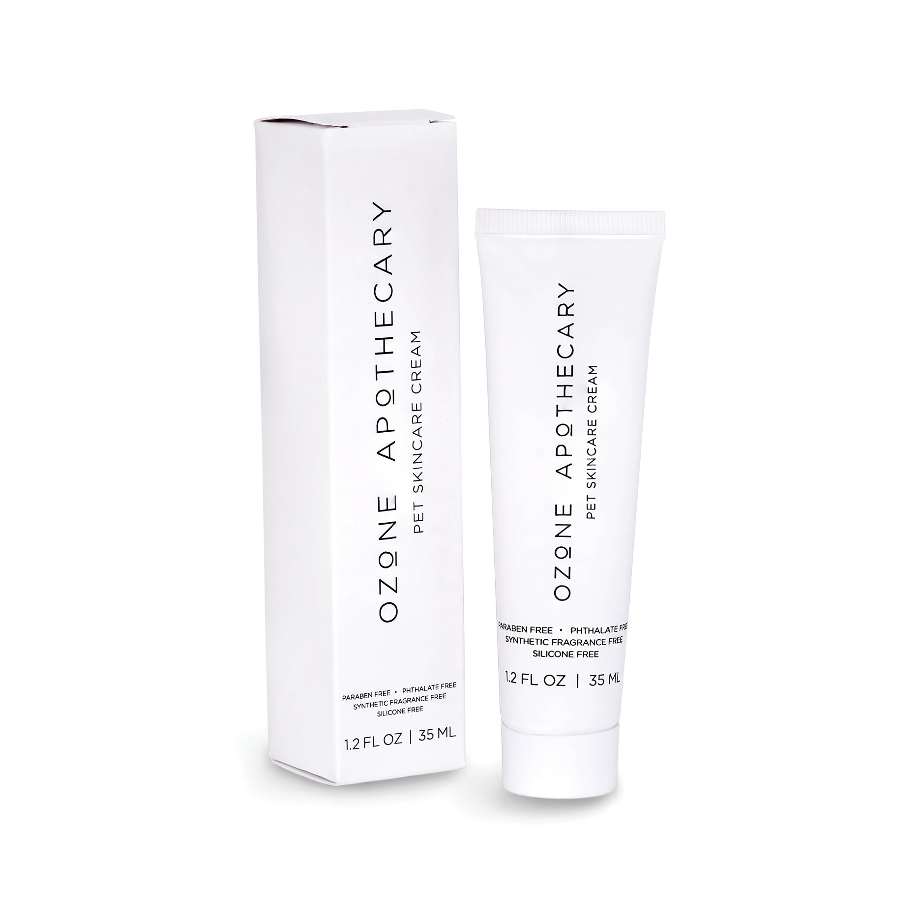 Ozone Apothecary pet skincare cream with packaging on a white background