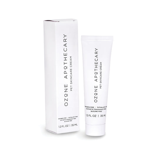 Ozone Apothecary pet skincare cream with packaging on a white background